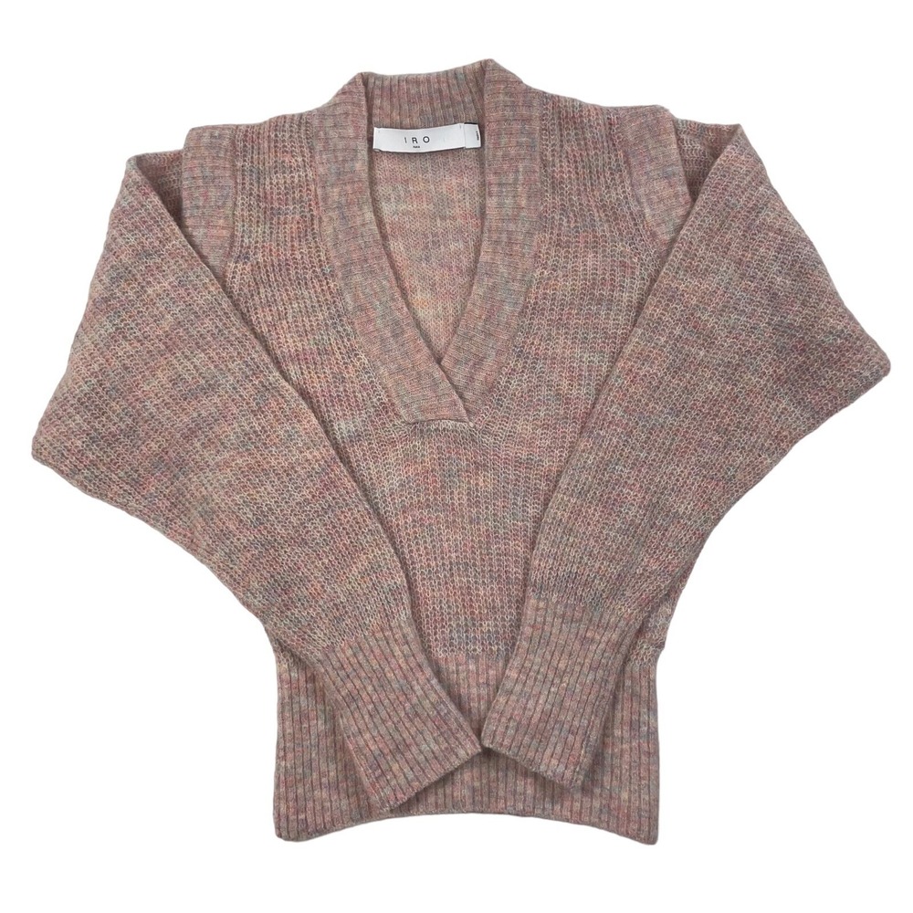 IRO Paris Delorie Pink Blue Woven Alpaca Wool V-Neck Sweater Womens Small